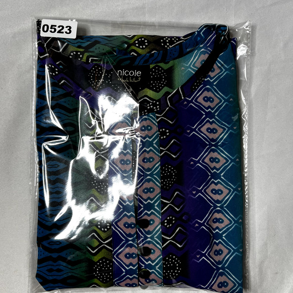 Nicole Miller Womens Large Colorful‎ Long Sheer Tunic Geometric Aztec Fairy Boho - Picture 10 of 11